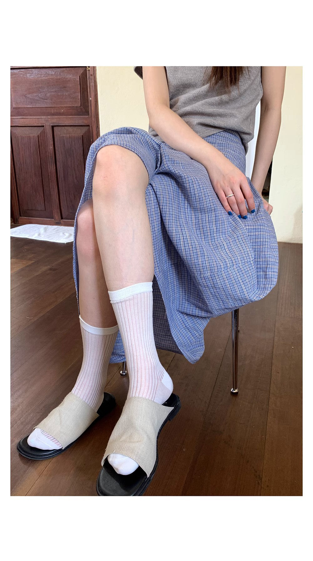 Retro medium and long plaid skirt women's summer new versatile and thin French a word medium and long skirt tide