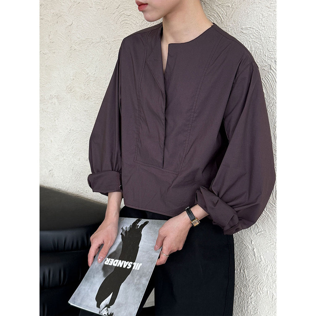 French high-end crew neck shirt women's autumn new loose and versatile lantern sleeve shirt top