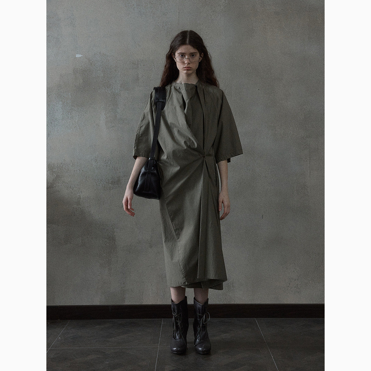 Contrasting color line irregular dress spring and summer new cotton swing collar short sleeve temperament commuting