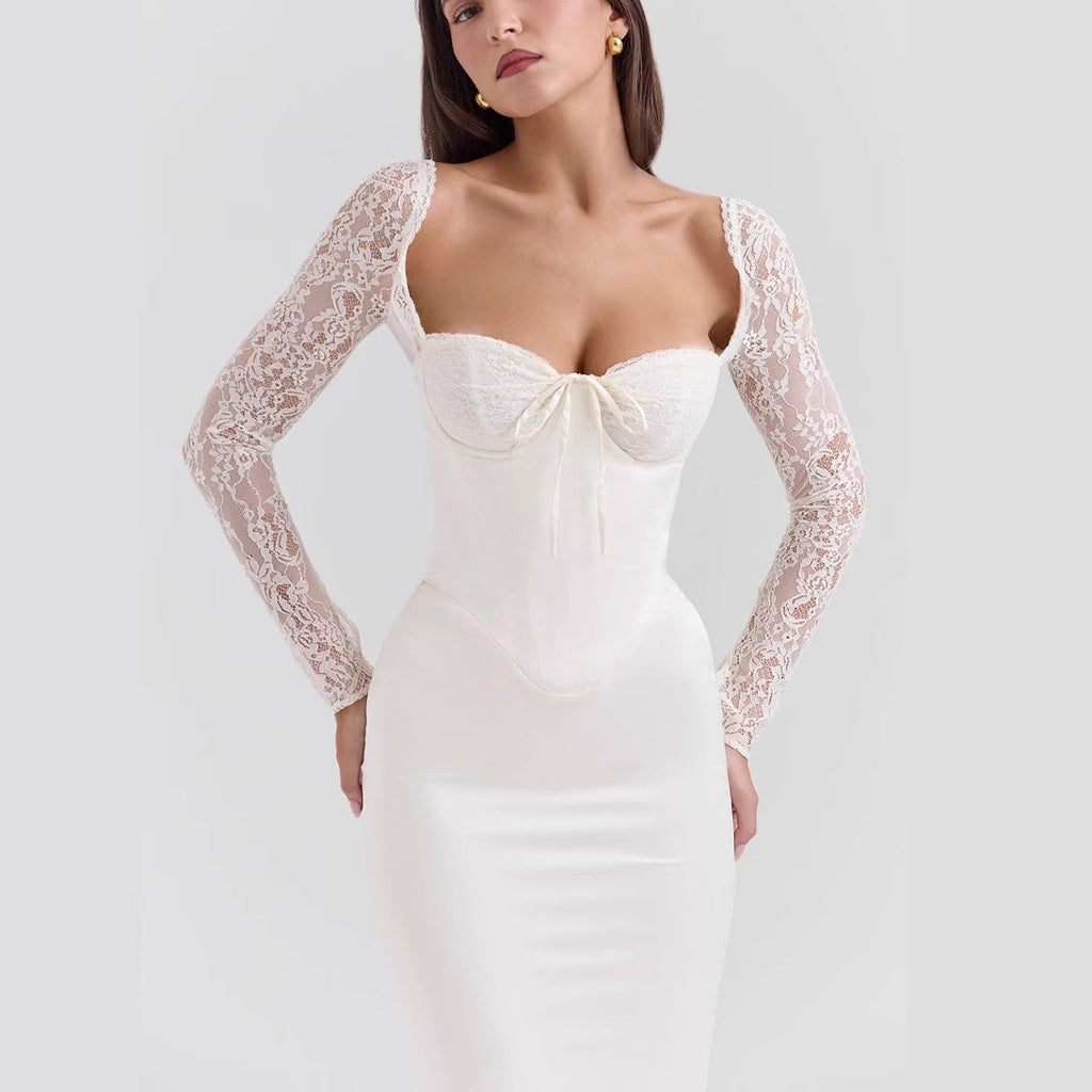 Women's clothing autumn new hip skirt fashion style sexy lace long sleeve slim temperament dress women