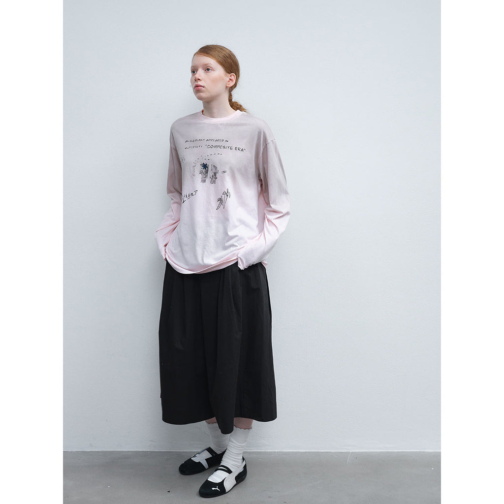 Spring casual round neck simple fried color printing easy versatile long-sleeved T-shirt