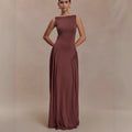 Fashion pleated hollow vest long dress slim-fitting backless sexy one-word neck dress