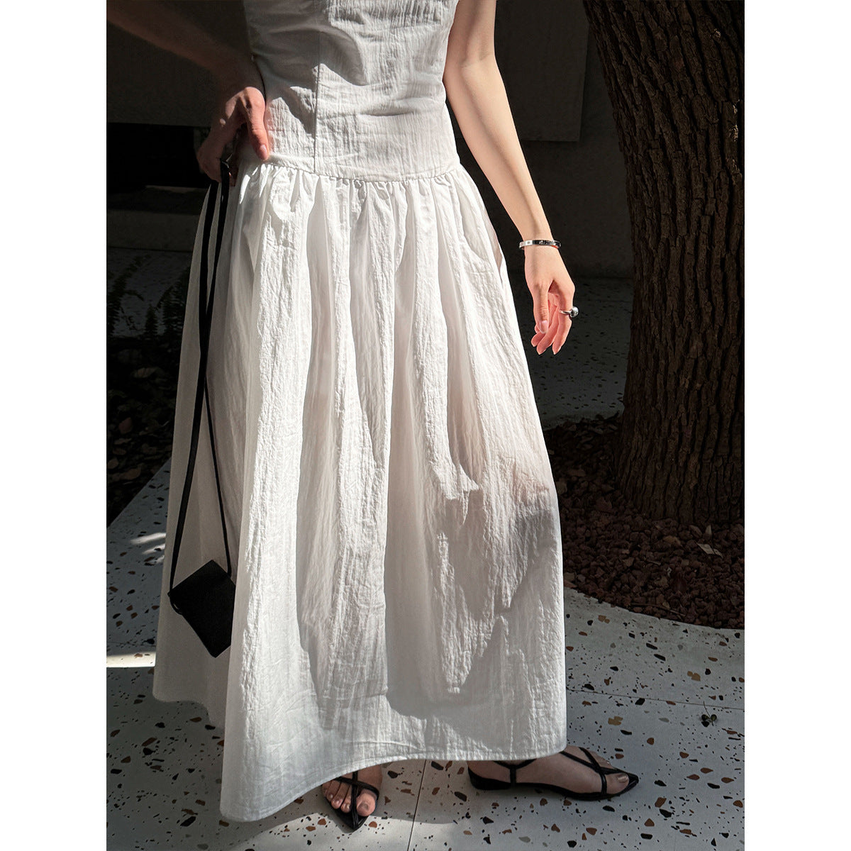 French classic cuff color matching vest skirt spring new waist and thin sleeveless dress