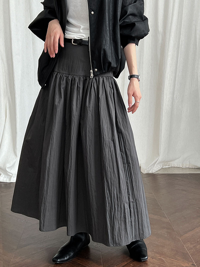 High waist cotton brocade pleated skirt women
