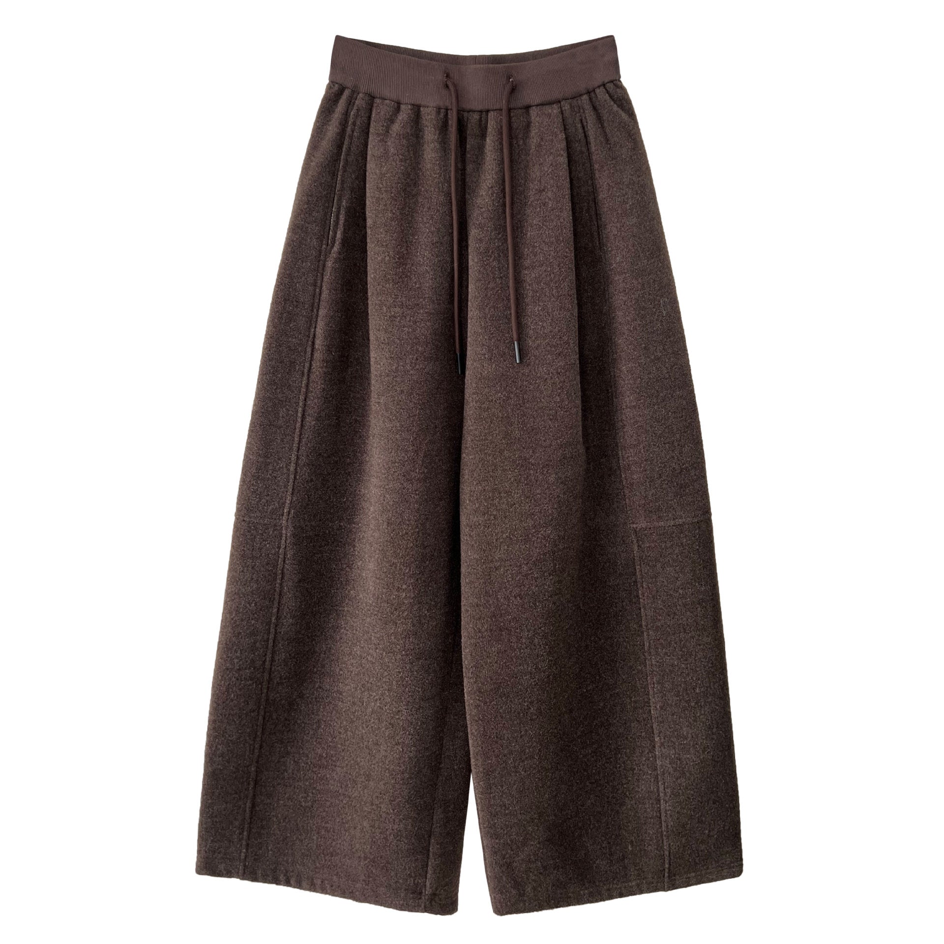 Elastic waist woolen slacks women's autumn and winter new loose wide-leg pants versatile straight cropped pants