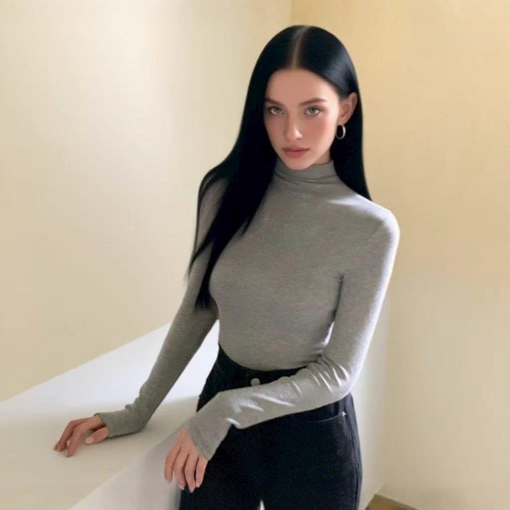 New autumn/winter semi-turtleneck slim long-sleeved base shirt