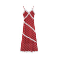 Red checked lace stitching suspender dress