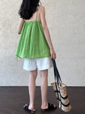 Pleated round neck woven shoulder strap vest women's summernew arrivalkorean style sleeveless loose suspender tops