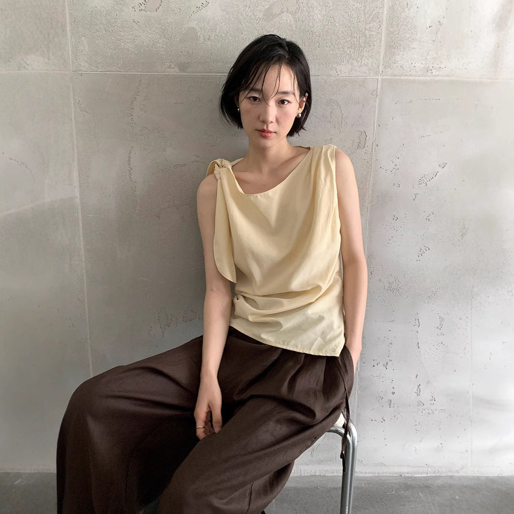 Sleeveless elegant tencel linen pendant shirt