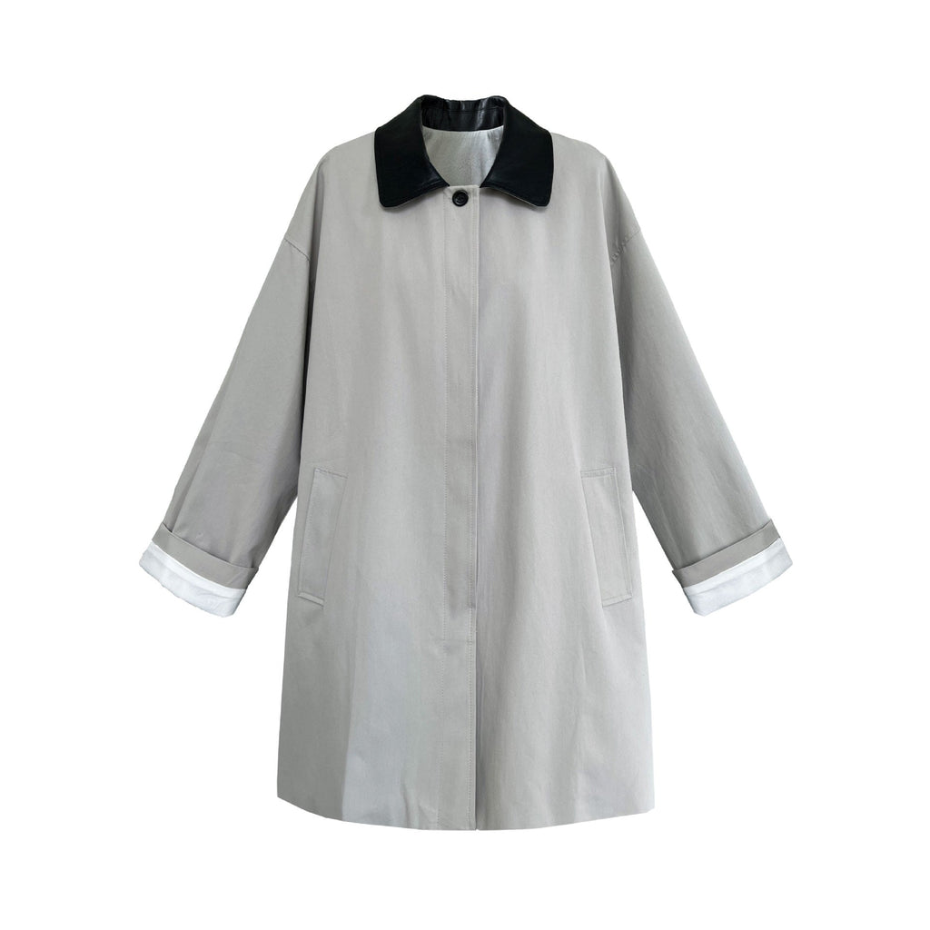 Korean silhouette medium and long contrasting color retro high-end coat autumn casual trench coat