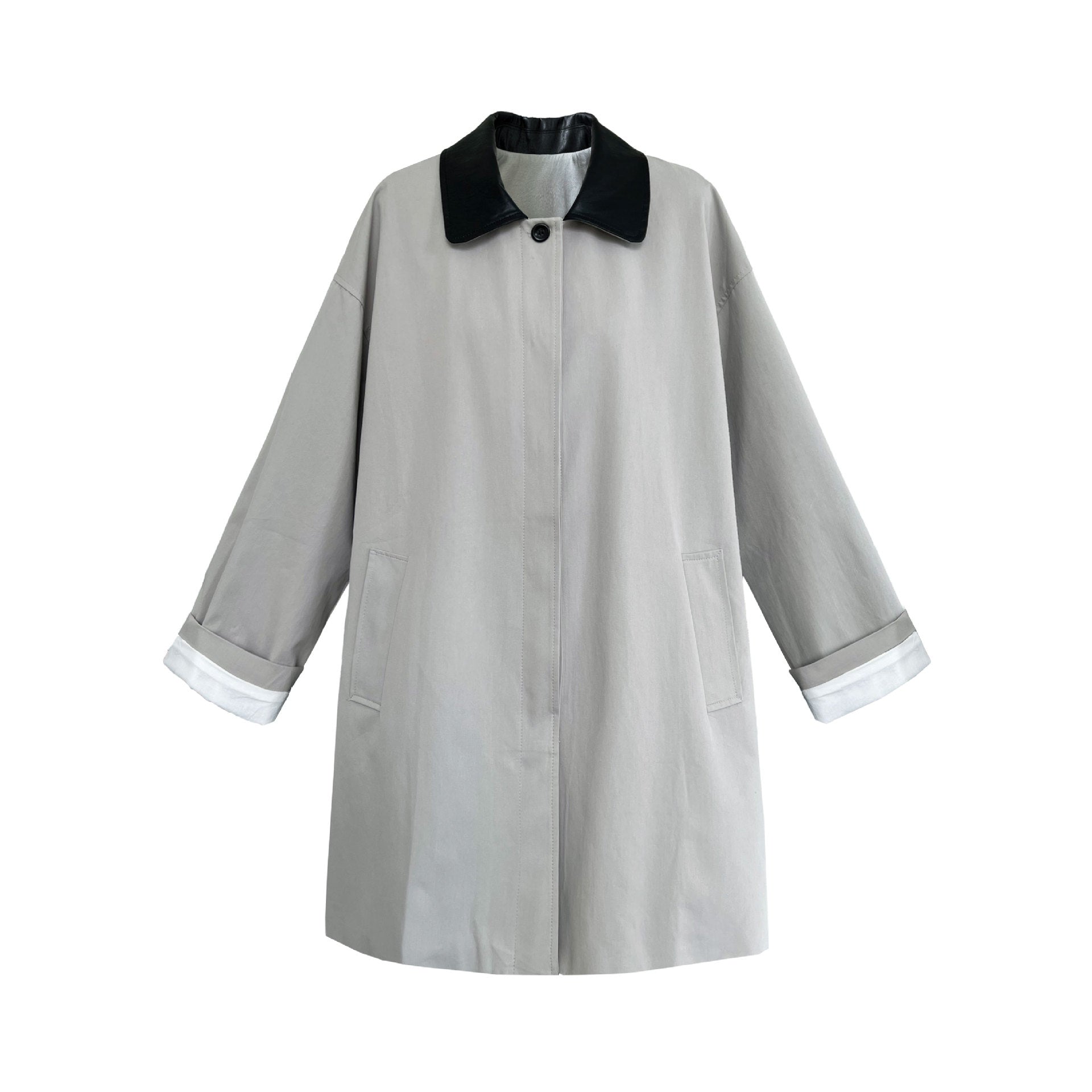Korean silhouette medium and long contrasting color retro high-end coat autumn casual trench coat