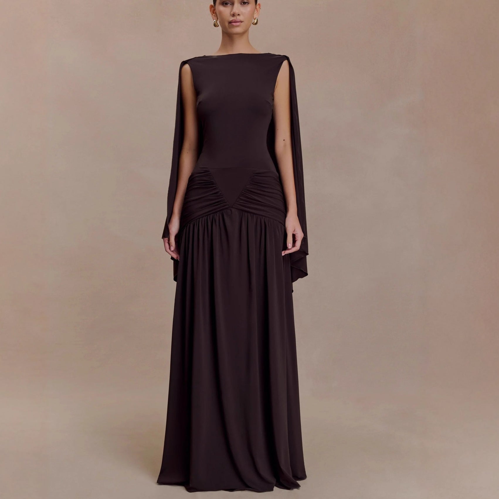 Fashion backless shawl hip skirt slim fit retro sexy pleated dress