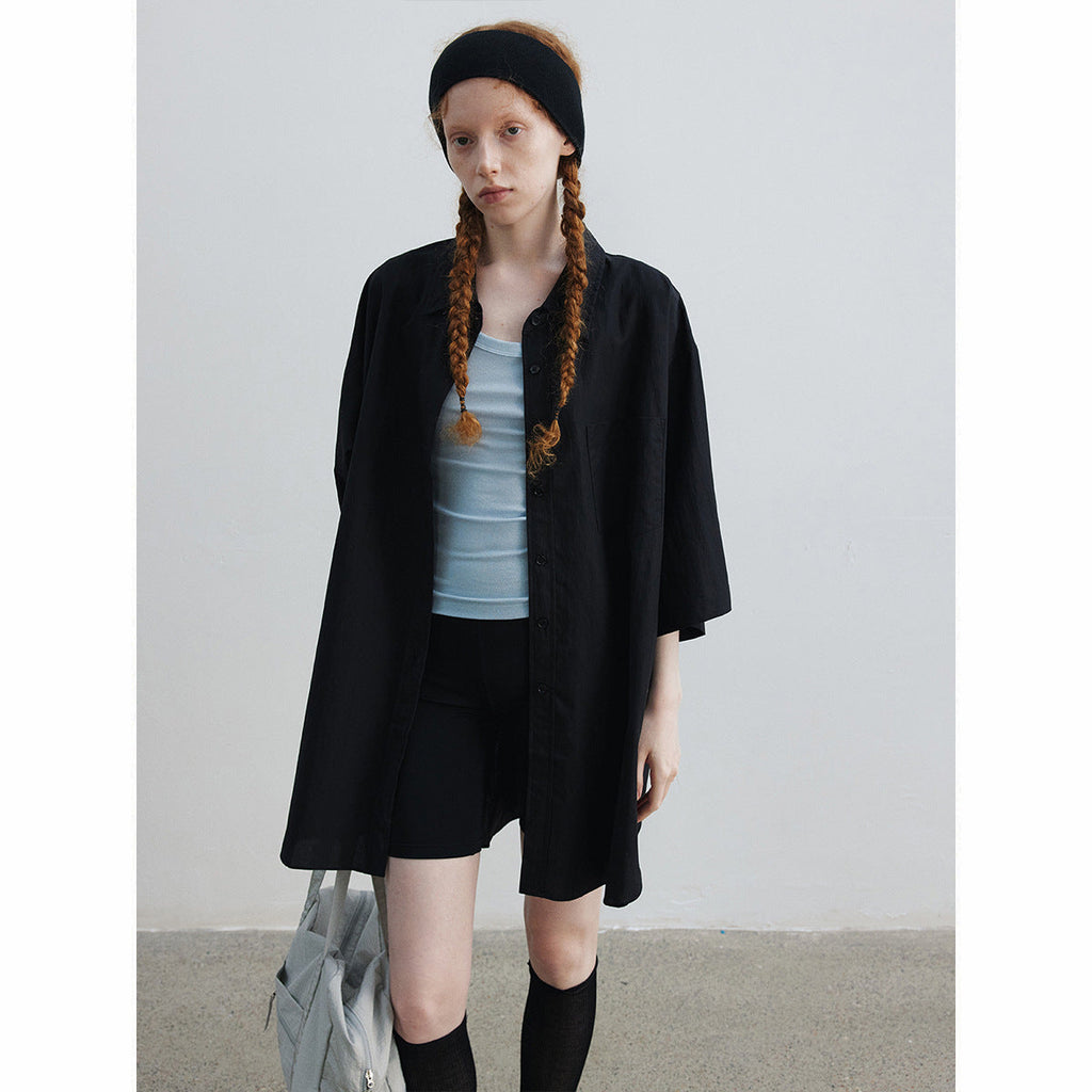 Summer new casual lapel Lyocell single-breasted pocket loose large silhouette shirt