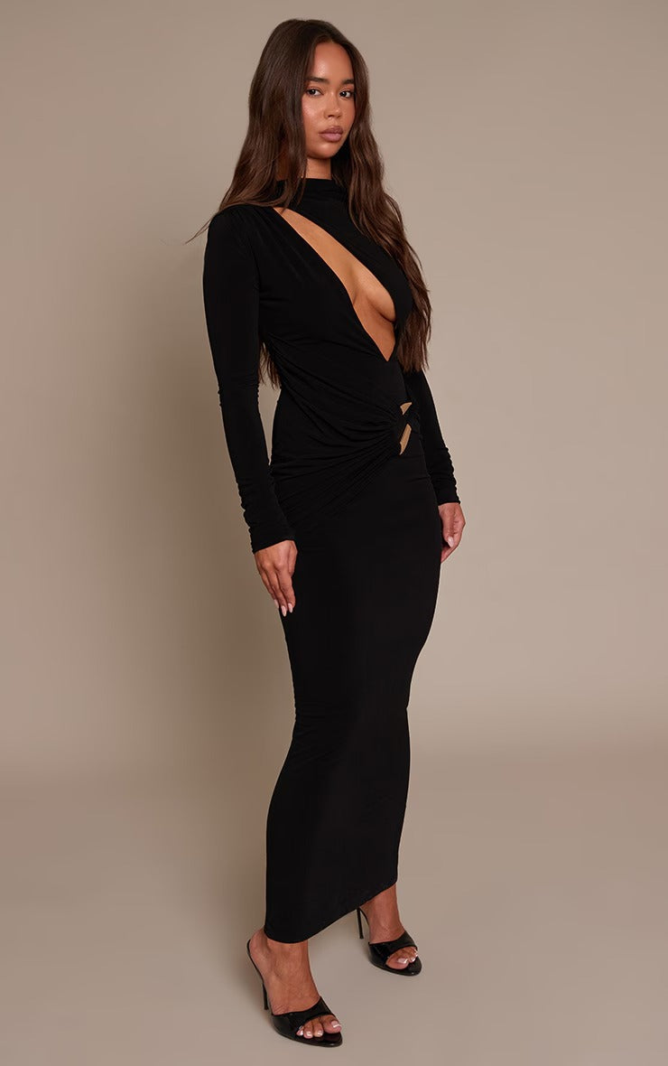 Stylish and sexy hollowed-out knitted hip skirt slim-fitting Spice Girl dress long-sleeved autumn and winter dress