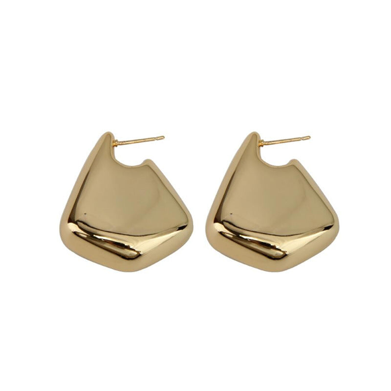 Copper-plated 18K gold fashion metal wind geometric smooth surface irregular earrings personalized niche design earrings