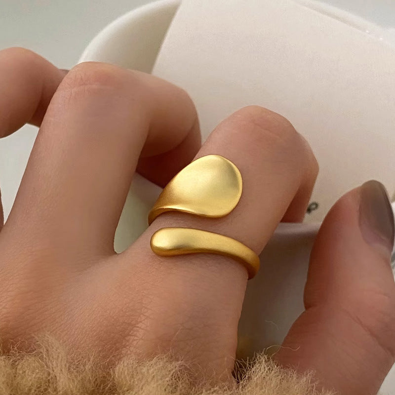 Matt gold open ring, female cold wind, simple niche design, unique index finger ring, retro ring.