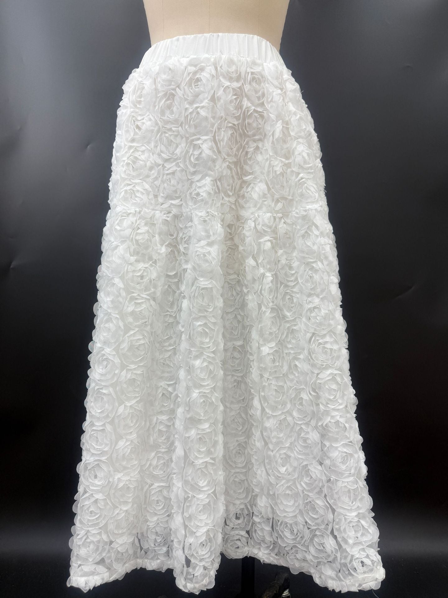 Medium and long fluffy fairy A-shaped skirt French elegant three-dimensional rose flower skirt girl