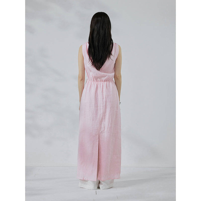100% linen one-word shoulder dress elegant and thin summer dress