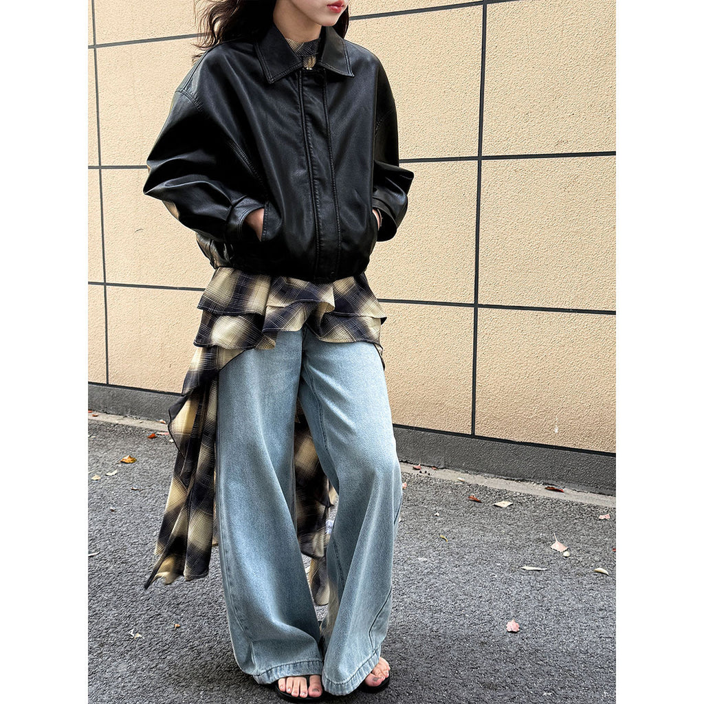 Korean design sense niche neck plaid dress women's summer new irregular thin dress