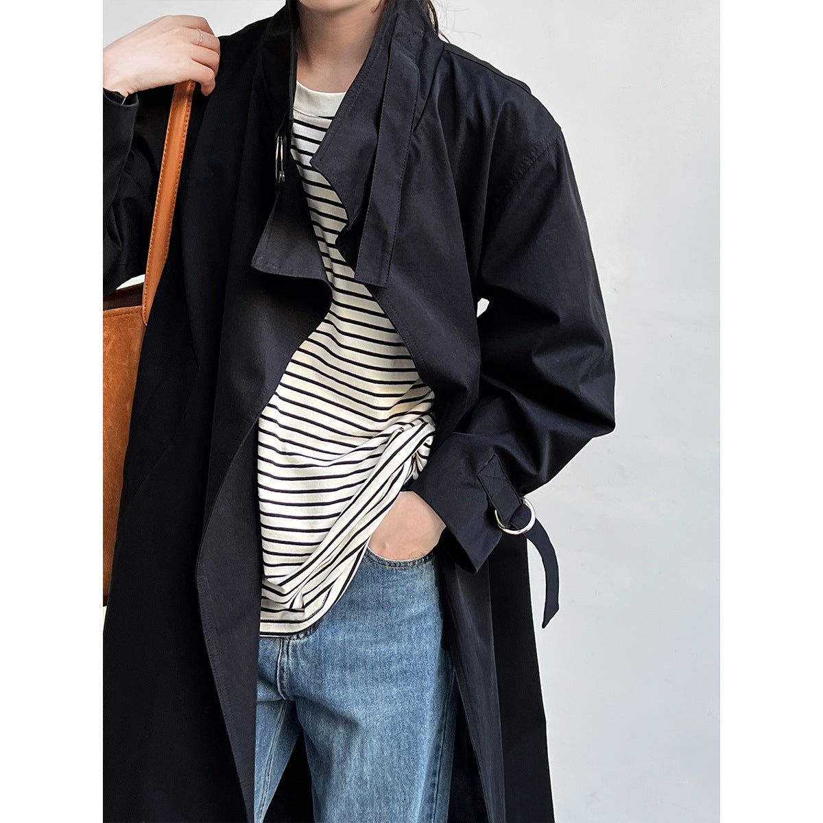 Design~ Autumn high-end British minimalist quiet luxury medium and long knee trench coat
