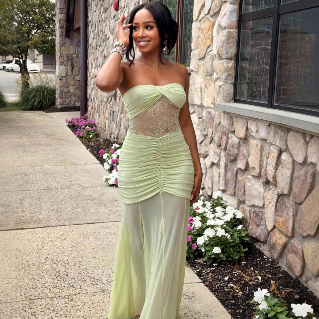 Women's sexy splicing lace dress socialite style gauze chiffon tube top long dress women