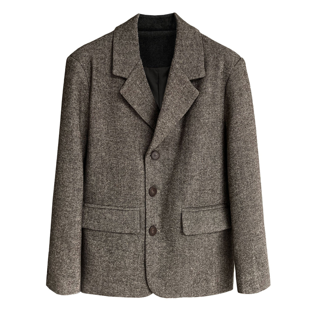 Minimalist high-end autumn and winter wool woolen blazer women's cropped texture tweed coat