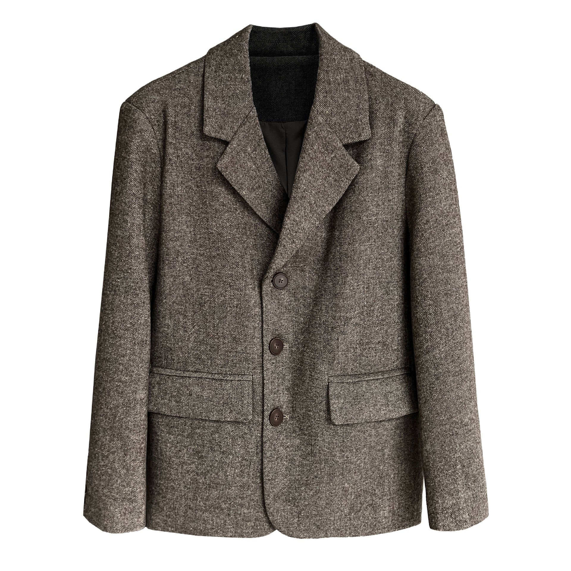 Minimalist high-end autumn and winter wool woolen blazer women's cropped texture tweed coat