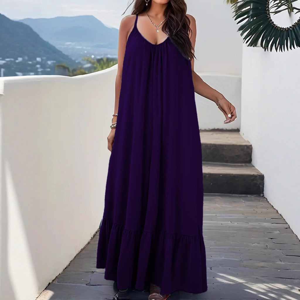 New AliExpress Independent Station Sexy Elegant Suspender Sleeveless Solid Color Dress