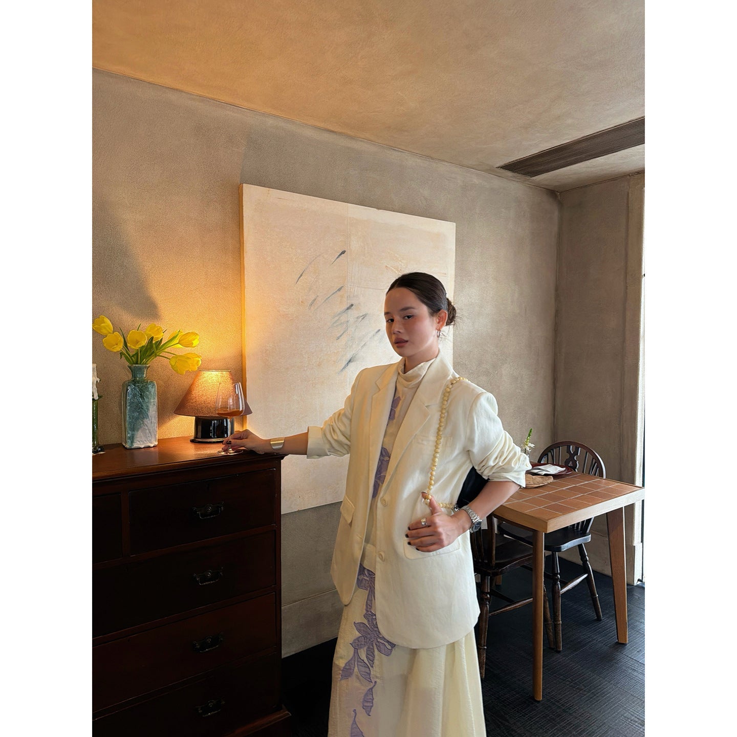Heavy industry embroidered loose linen blazer
