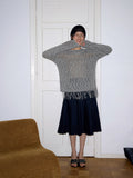 Fringed long-sleeved knitted sweater loose lazy top