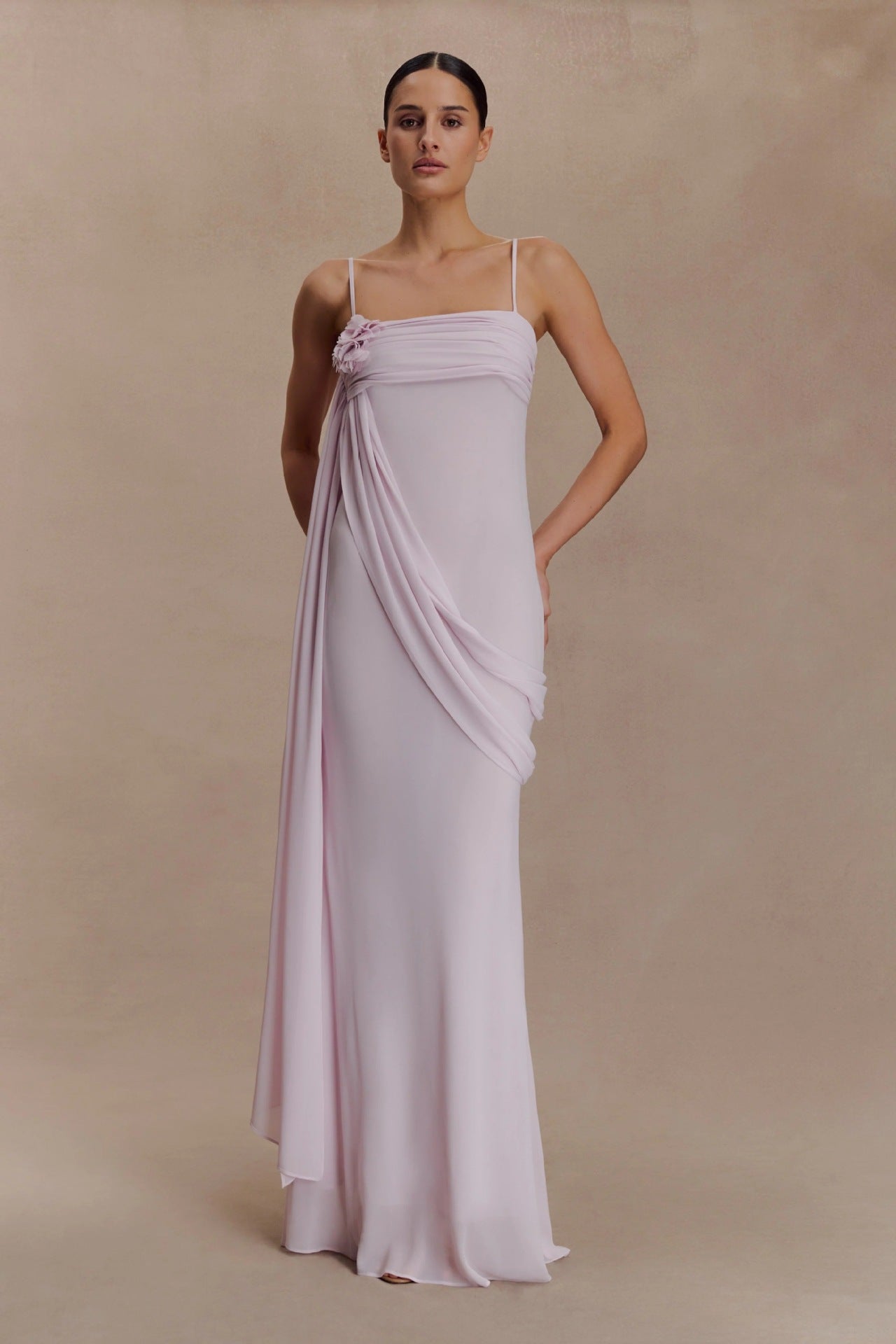 Flower streamers trim a sexy dress