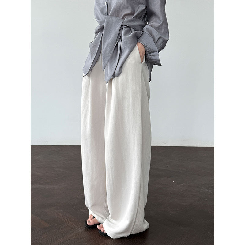 Simple and lazy Yamamoto high-waisted wide-leg trousers women's summer new relaxed imitation Tencel pants