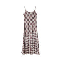 Skinny temperament checkerboard long suspender dress