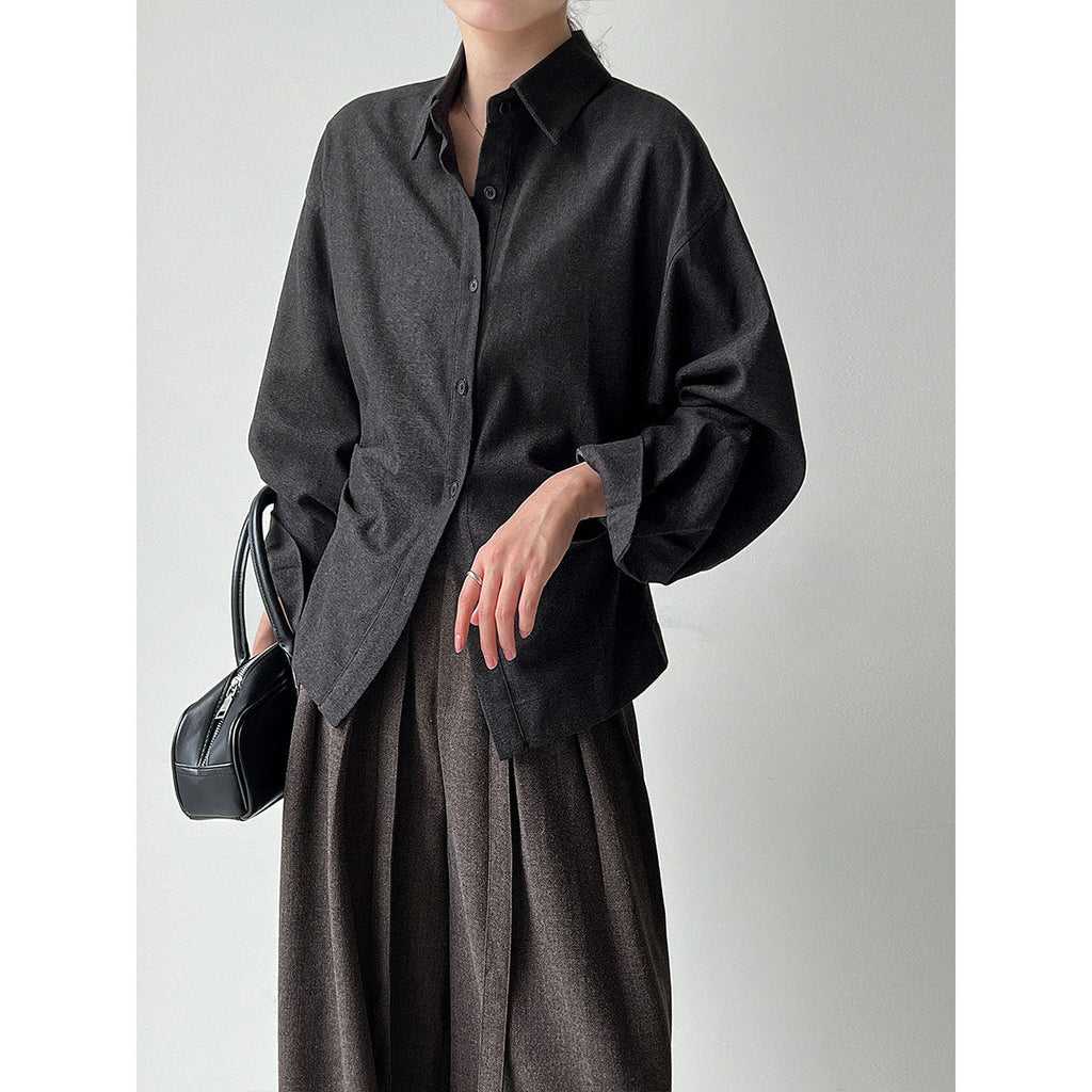 Korean lapel polished shirt women's autumn new high-end commuting temperament lace-up waist shirt