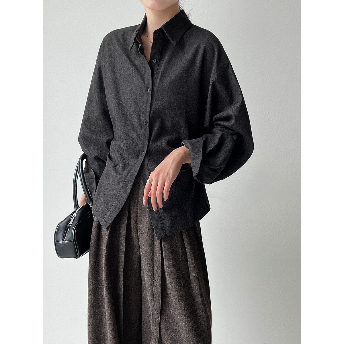 Korean lapel polished shirt women's autumn new high-end commuting temperament lace-up waist shirt