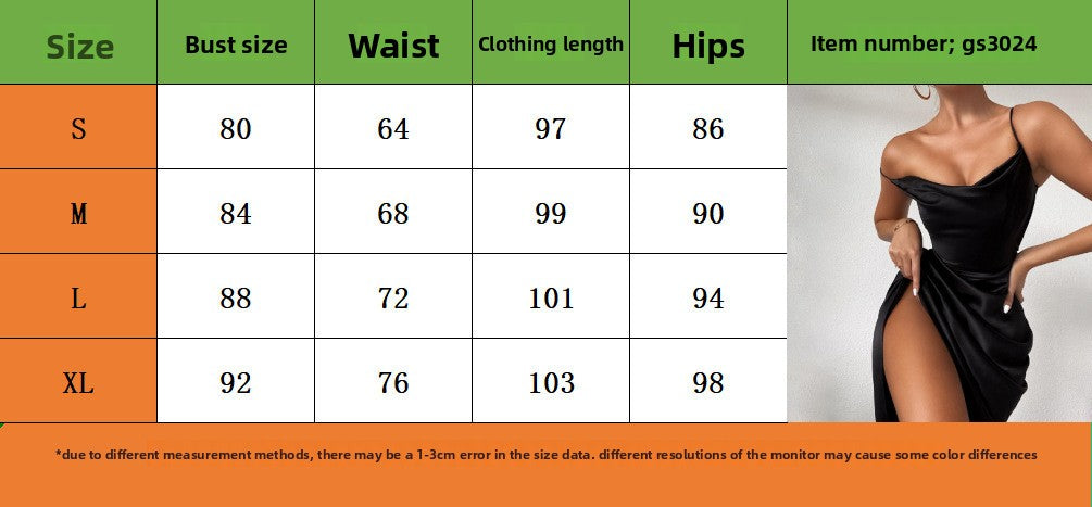 Fashion Sexy Split Satin Dress Slim Temperament Sexy Suspender Split Skirt