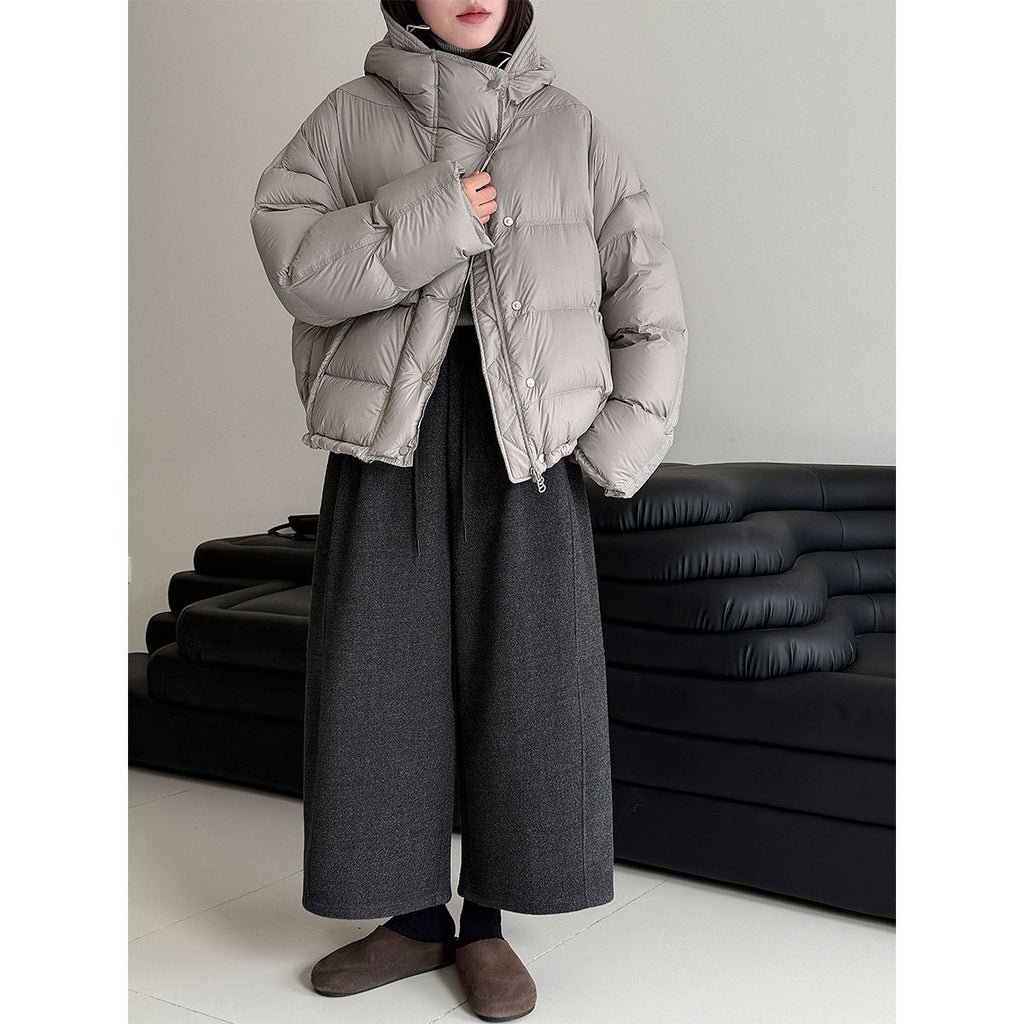 Elastic waist woolen slacks women's autumn and winter new loose wide-leg pants versatile straight cropped pants