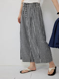 Hip covering thin scimitar balloon pants elastic casual pants contrasting plaid pants
