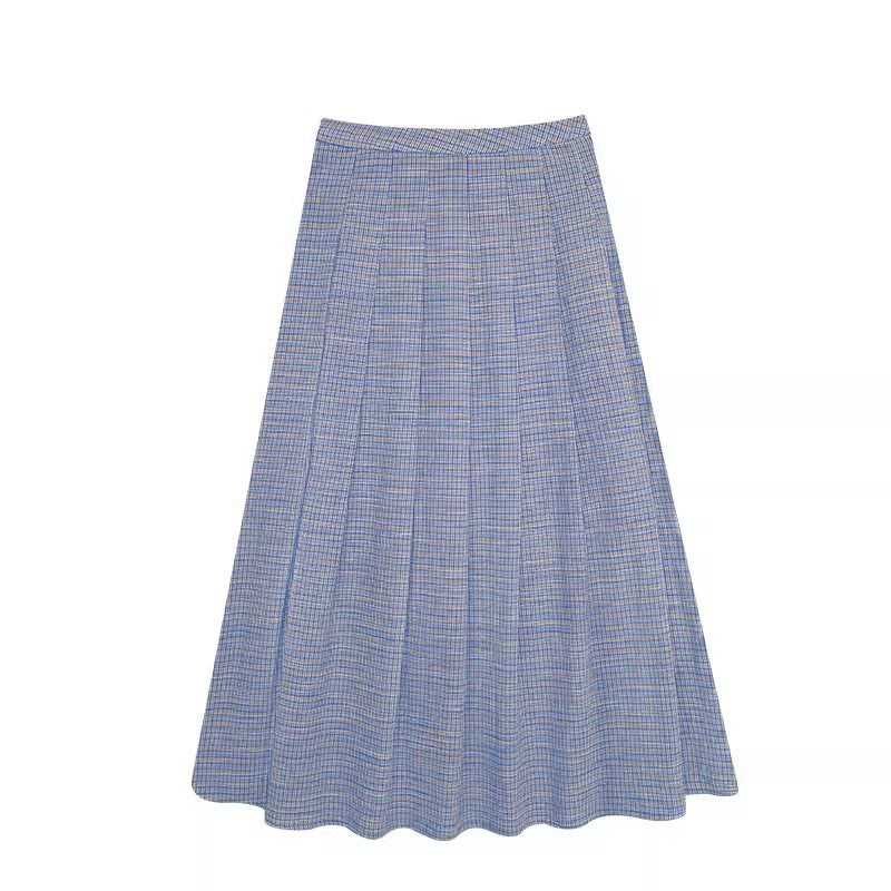 Retro medium and long plaid skirt women's summer new versatile and thin French a word medium and long skirt tide