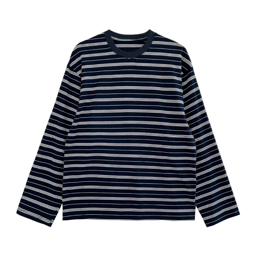 Retro contrasting stripes loose simple long-sleeved T-shirt women's autumn new crew neck bottoming shirt top