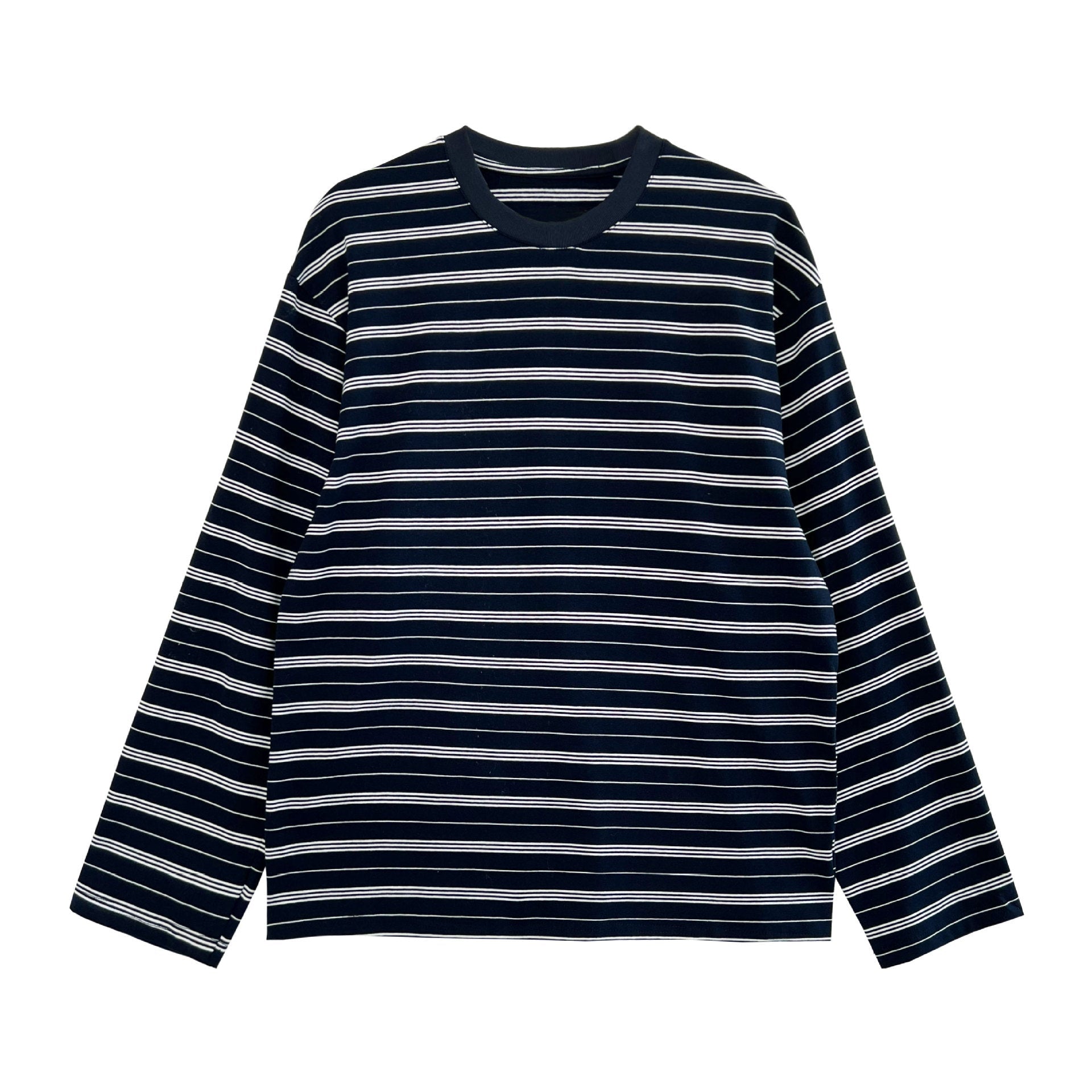 Retro contrasting stripes loose simple long-sleeved T-shirt women's autumn new crew neck bottoming shirt top