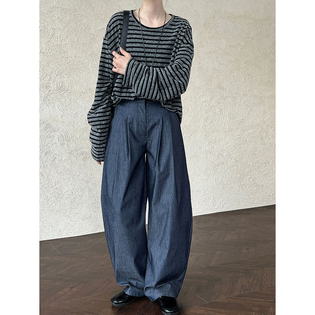 Korean lazy wind silhouette scimitar suit pants women's 2025 autumn new mopping wide-leg trousers 1702