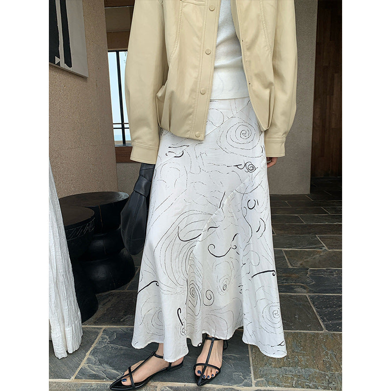 Tencel linen spiral line A skirt
