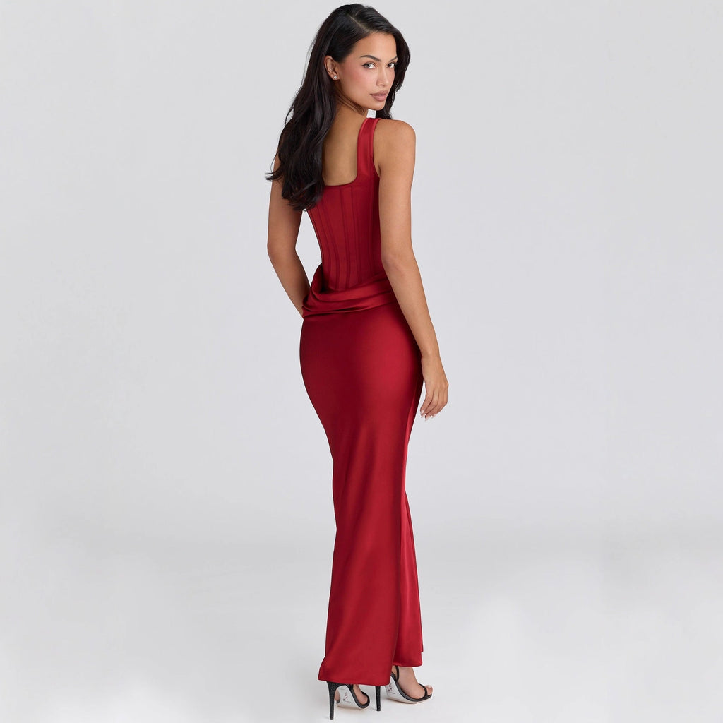 Sexy satin fishbone suspender hip skirt pleated splicing hottie dress sleeveless waist