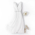V-Neck Sleeveless Dress Women Mid Waist Mulberry Silk Maxi Two-Piece