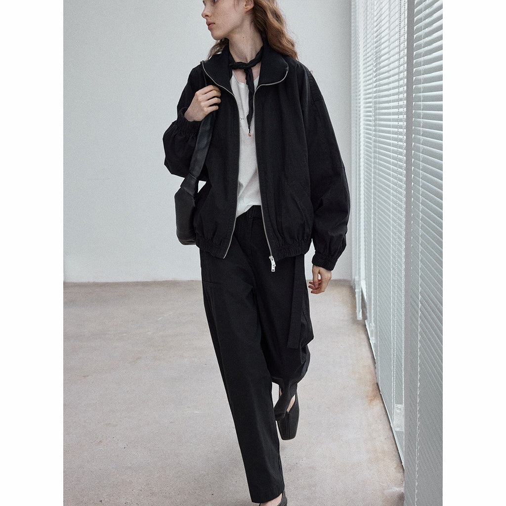Natural fiber cotton-feel vintage casual jacket versatile all-season zippered commuter jacket