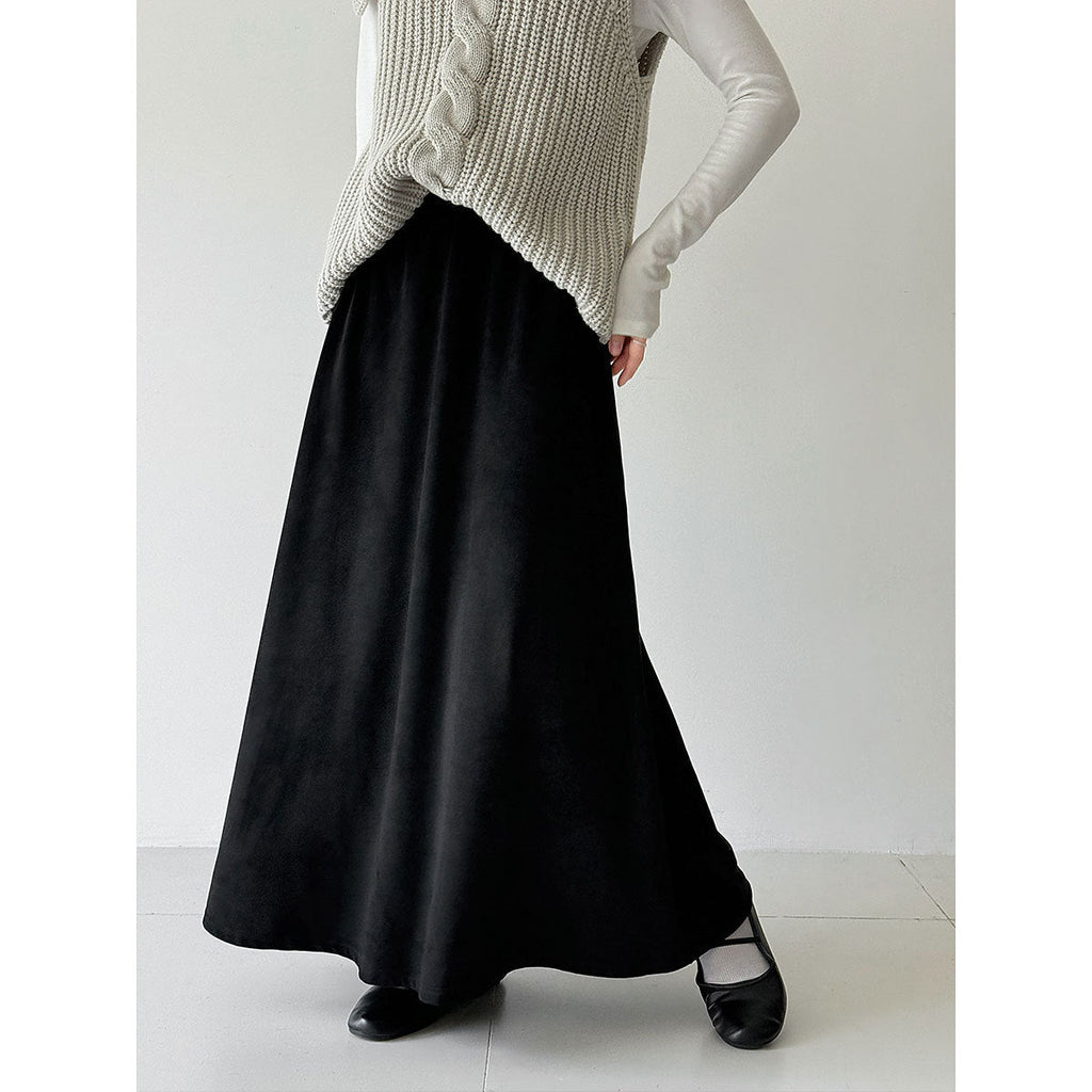 Vintage velvet high-waisted midi skirt - new autumn collection, premium quality, versatile a-line design