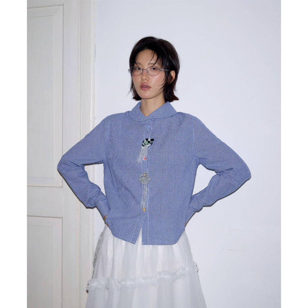 Doll collar waist shirt retro literary design cardigan