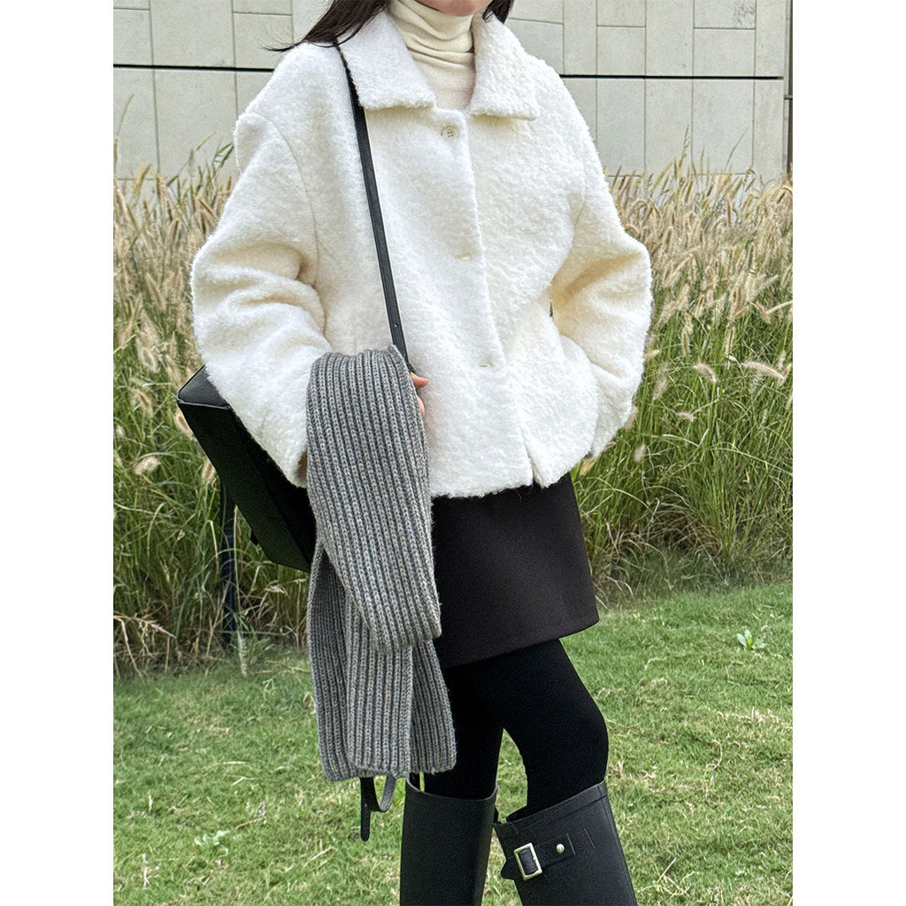 Niche design sense lamb wool lapel jacket women's winter new single-breasted short thermal top