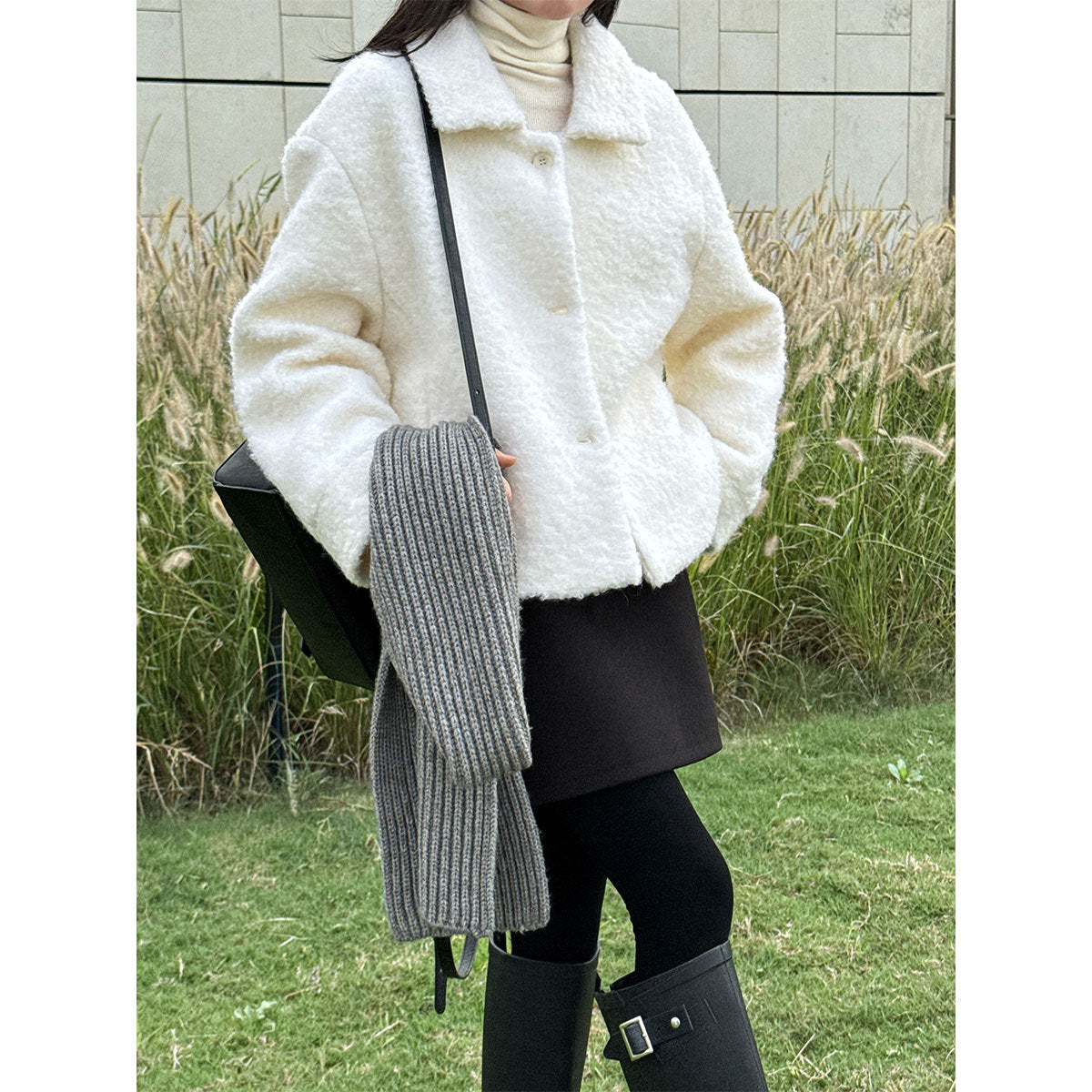 Niche design sense lamb wool lapel jacket women's winter new single-breasted short thermal top